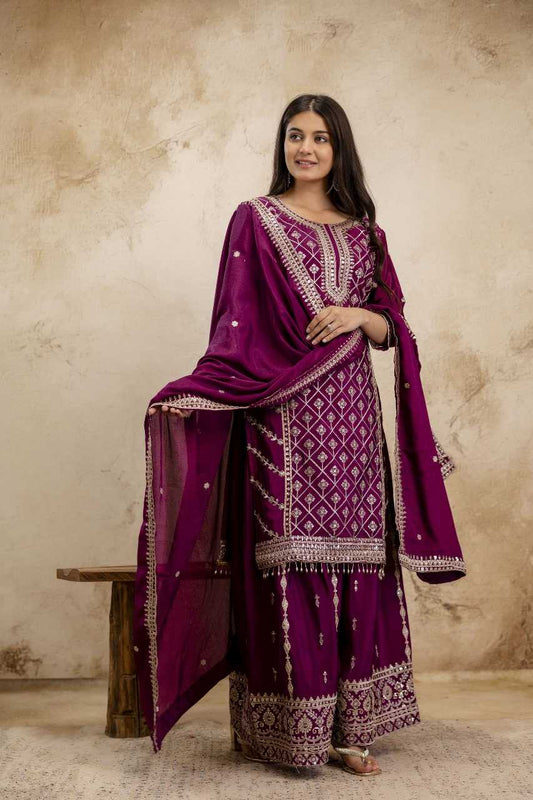 Chinon Silk Sharara Salwar Suit 942