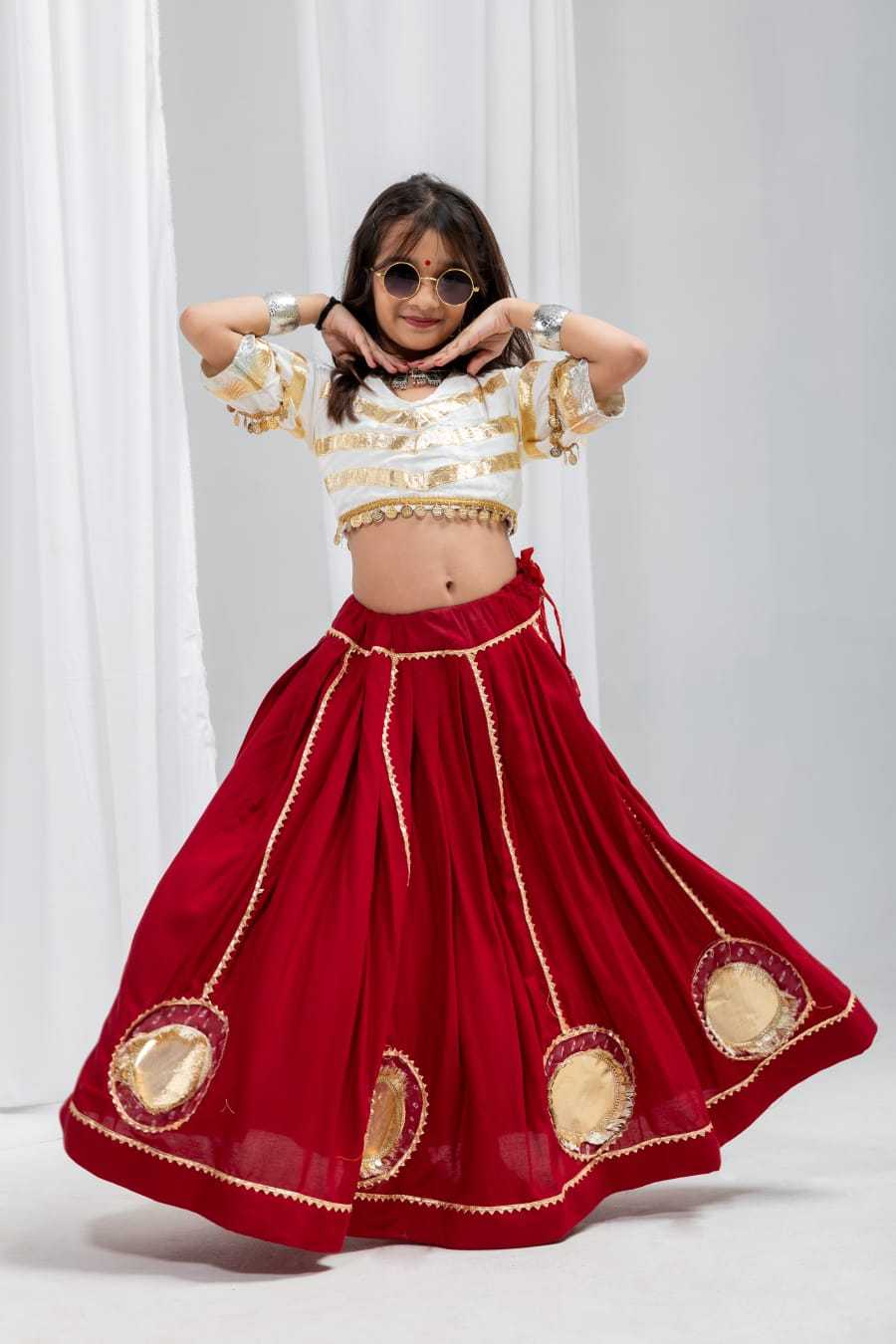 Kumkum Reyon Cotton Kids Lehenga
