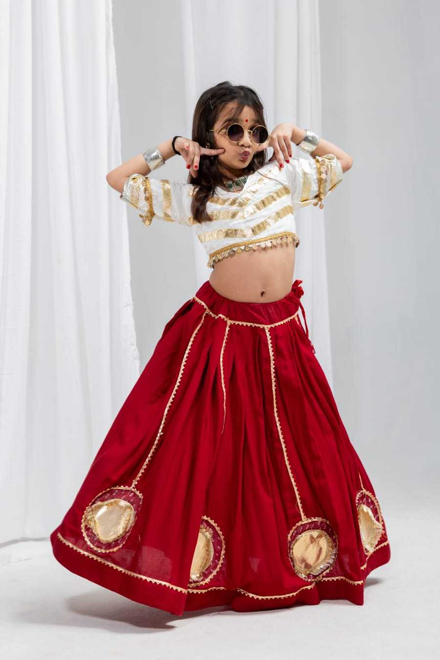 Kumkum Reyon Cotton Kids Lehenga