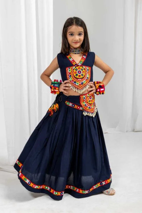 Mayuri Reyon Cotton Kids Ethnic Wear in Nevy Blue