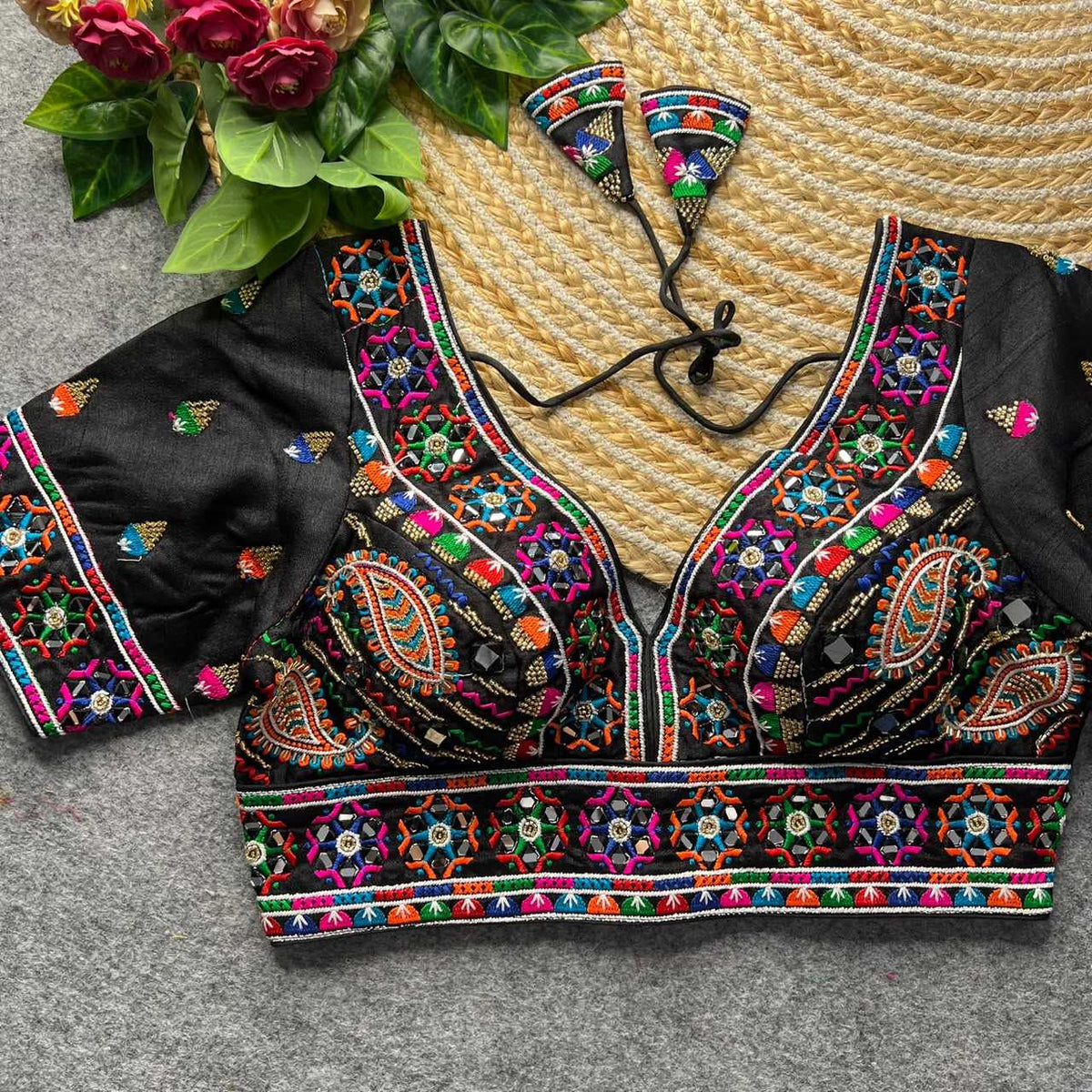 Aditi Italian Silk Designer Blouse in Black