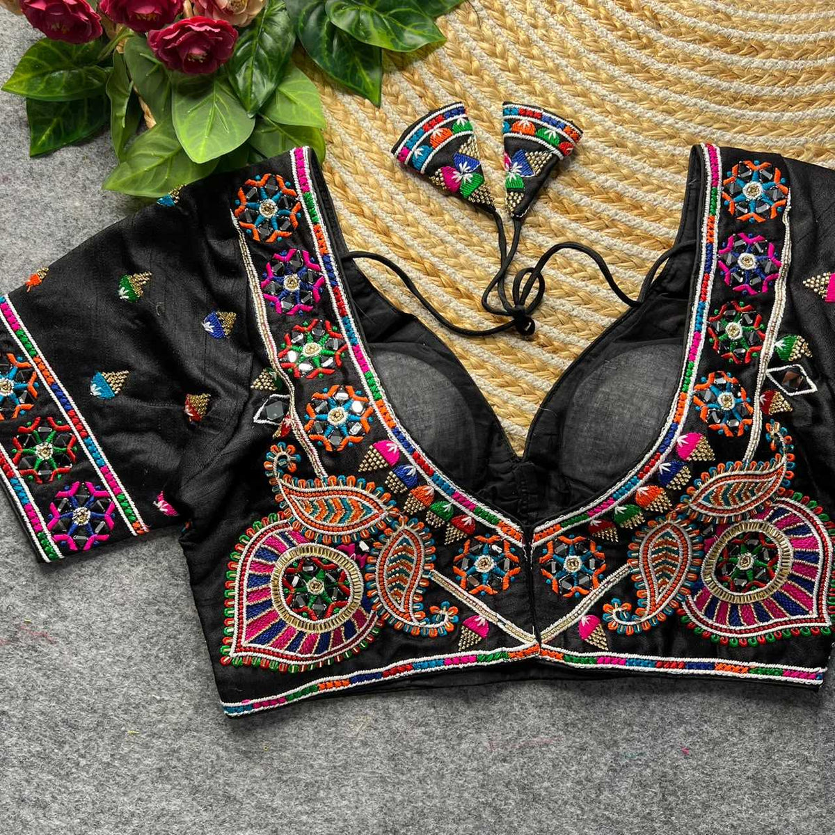 Aditi Italian Silk Designer Blouse in Black
