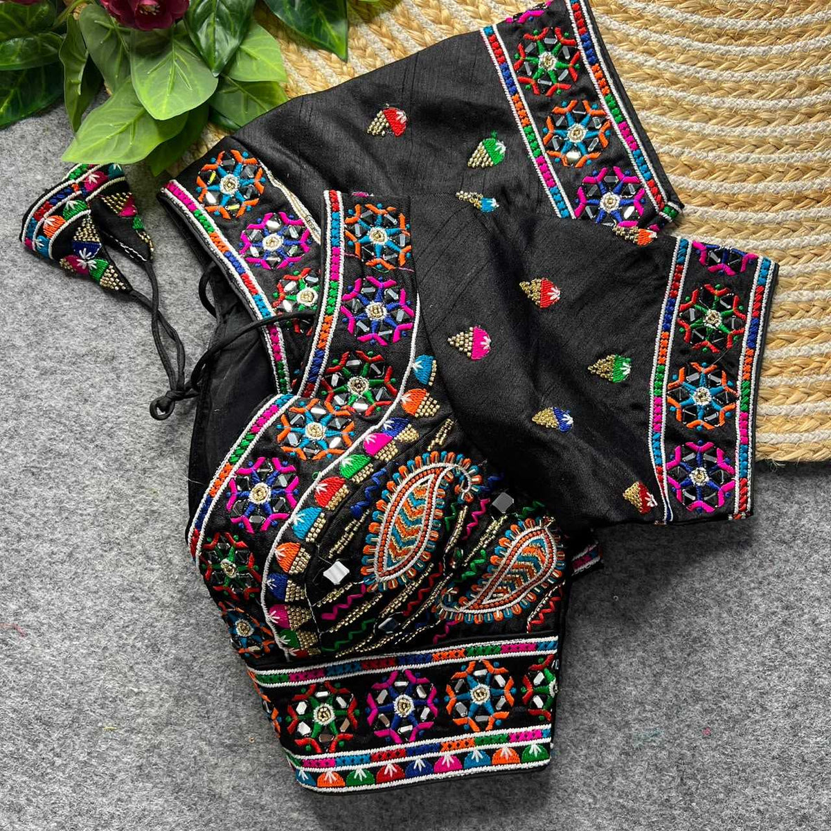 Aditi Italian Silk Designer Blouse in Black