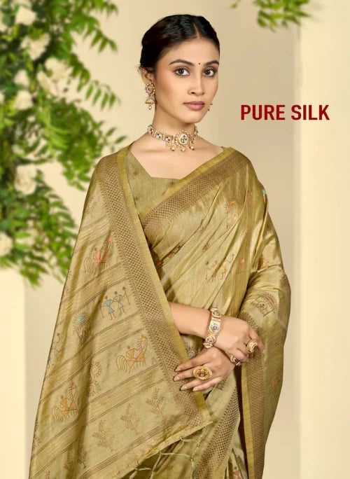 Pure Silk Traditional Saree in Beige