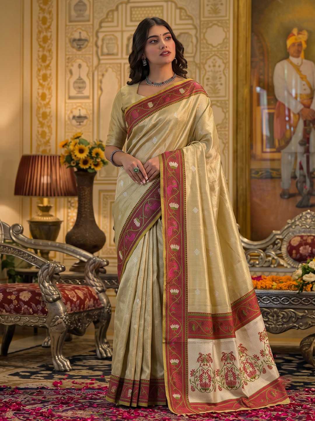 Tissue Silk Soft Saree in Mustard