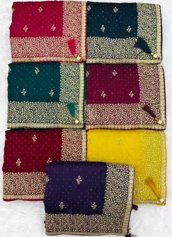 Vichitra Silk Embroidered Saree