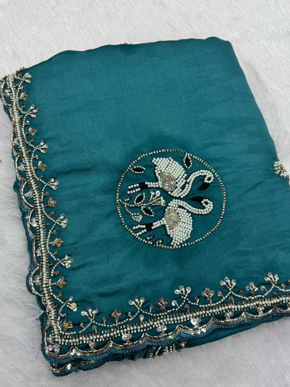 Soft Silk Designer Saree in Rani