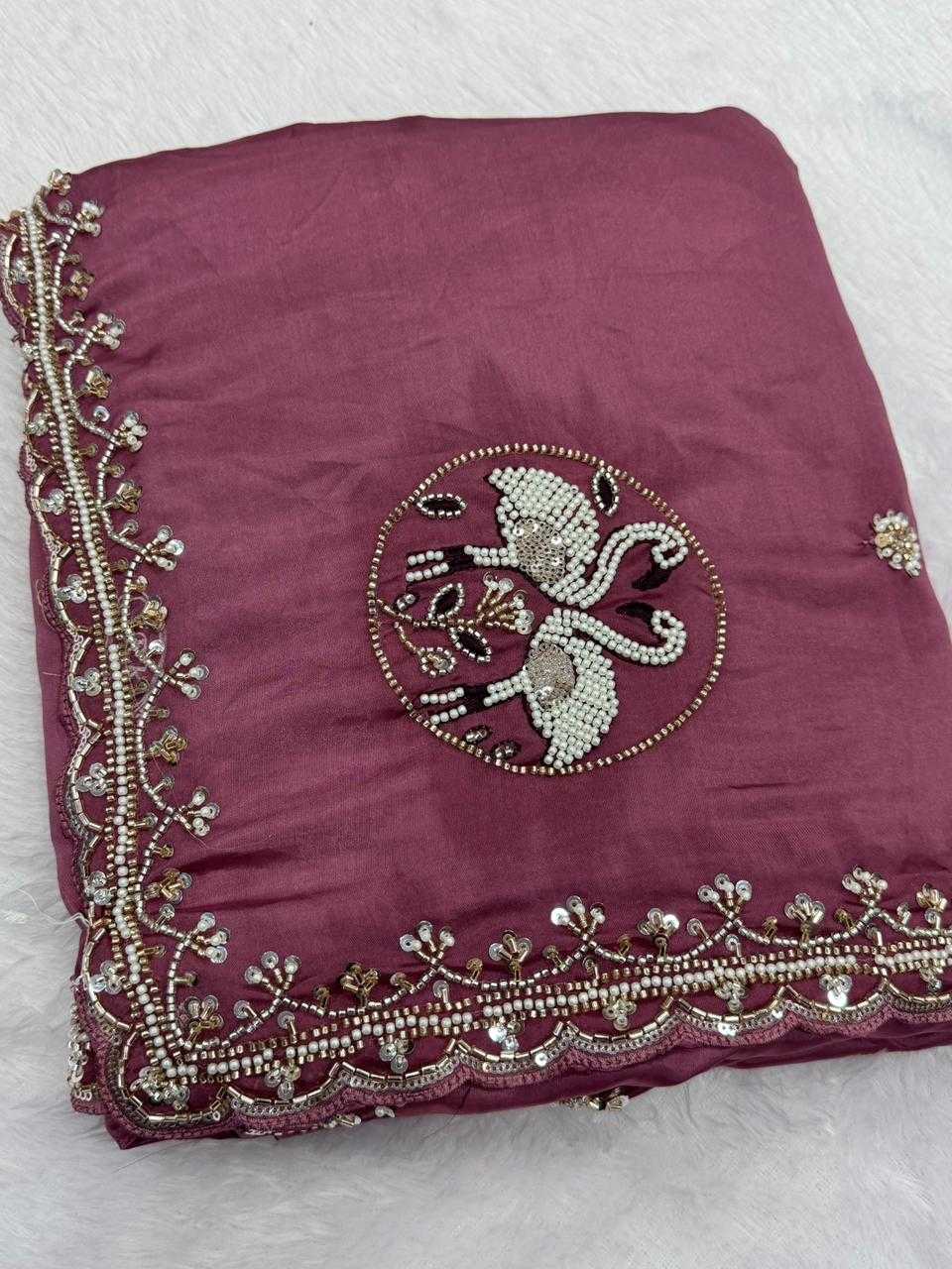 Soft Silk Designer Saree in Rani