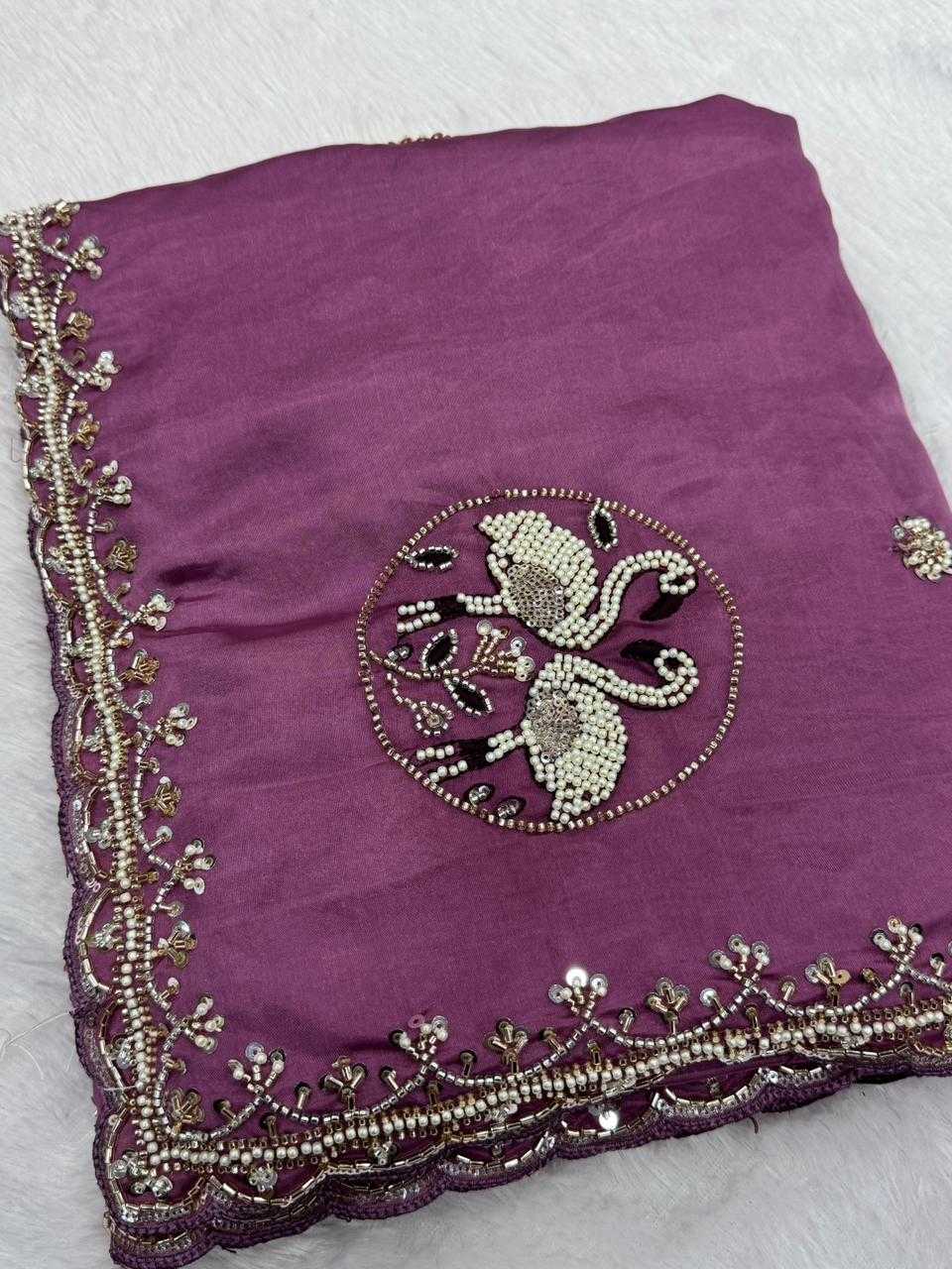 Soft Silk Designer Saree in Rani