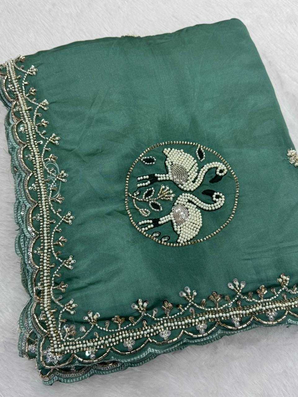 Soft Silk Designer Saree in Rani