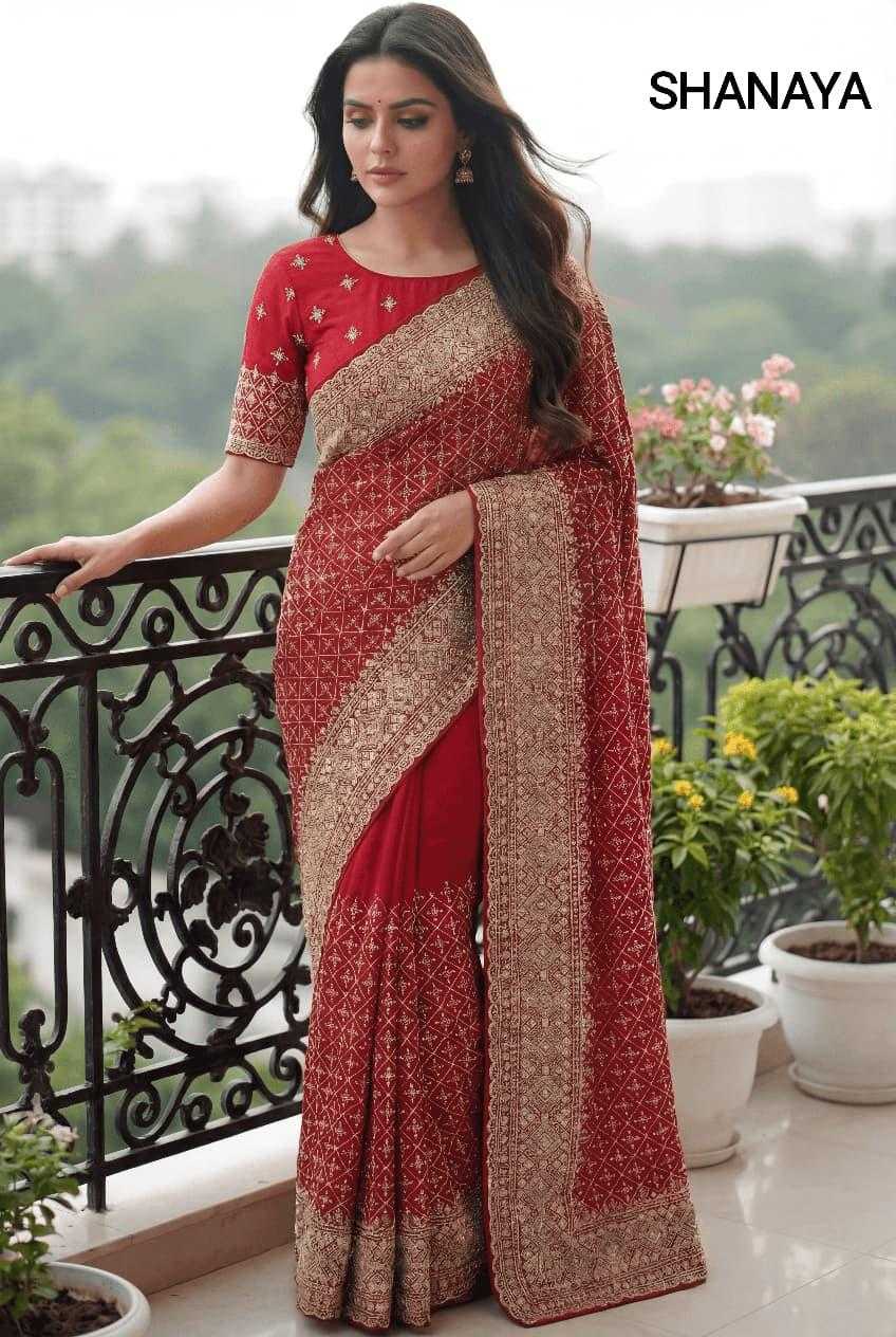 Satin Embroidered Saree