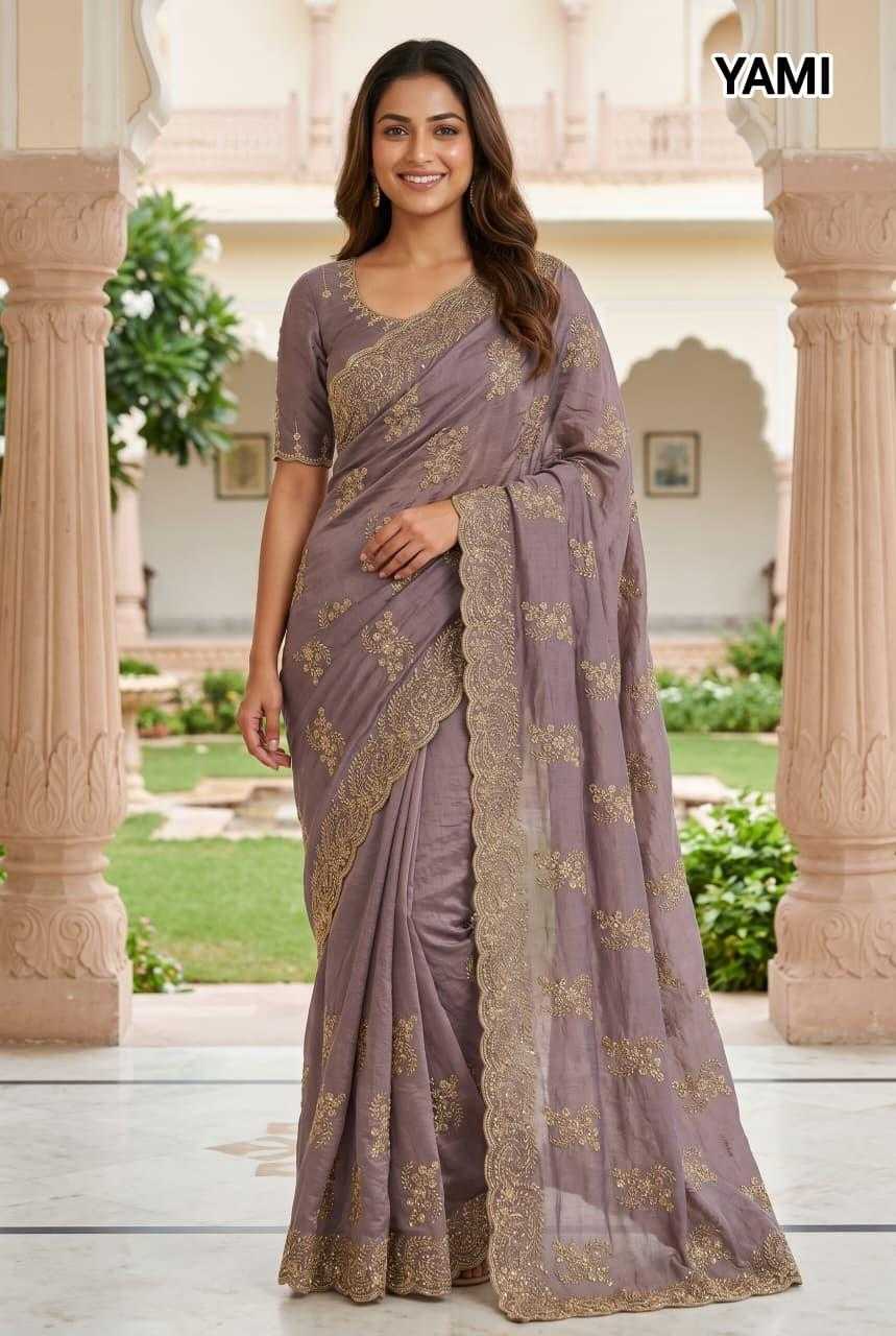 Satin Embroidered Saree