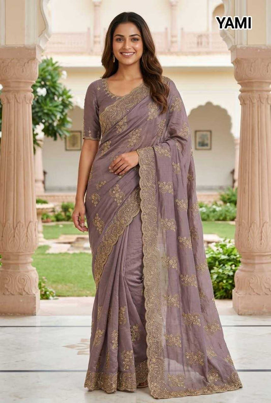 Satin Embroidered Saree