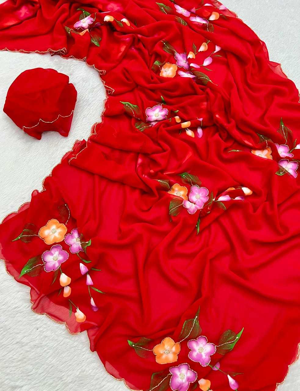 Akshara Premium Georgette Printed Saree in Red