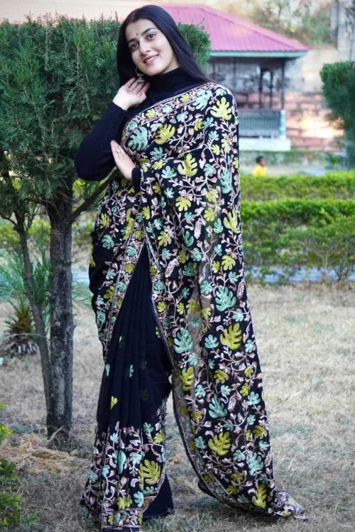 Anaya Premium Georgette Printed Saree in Black