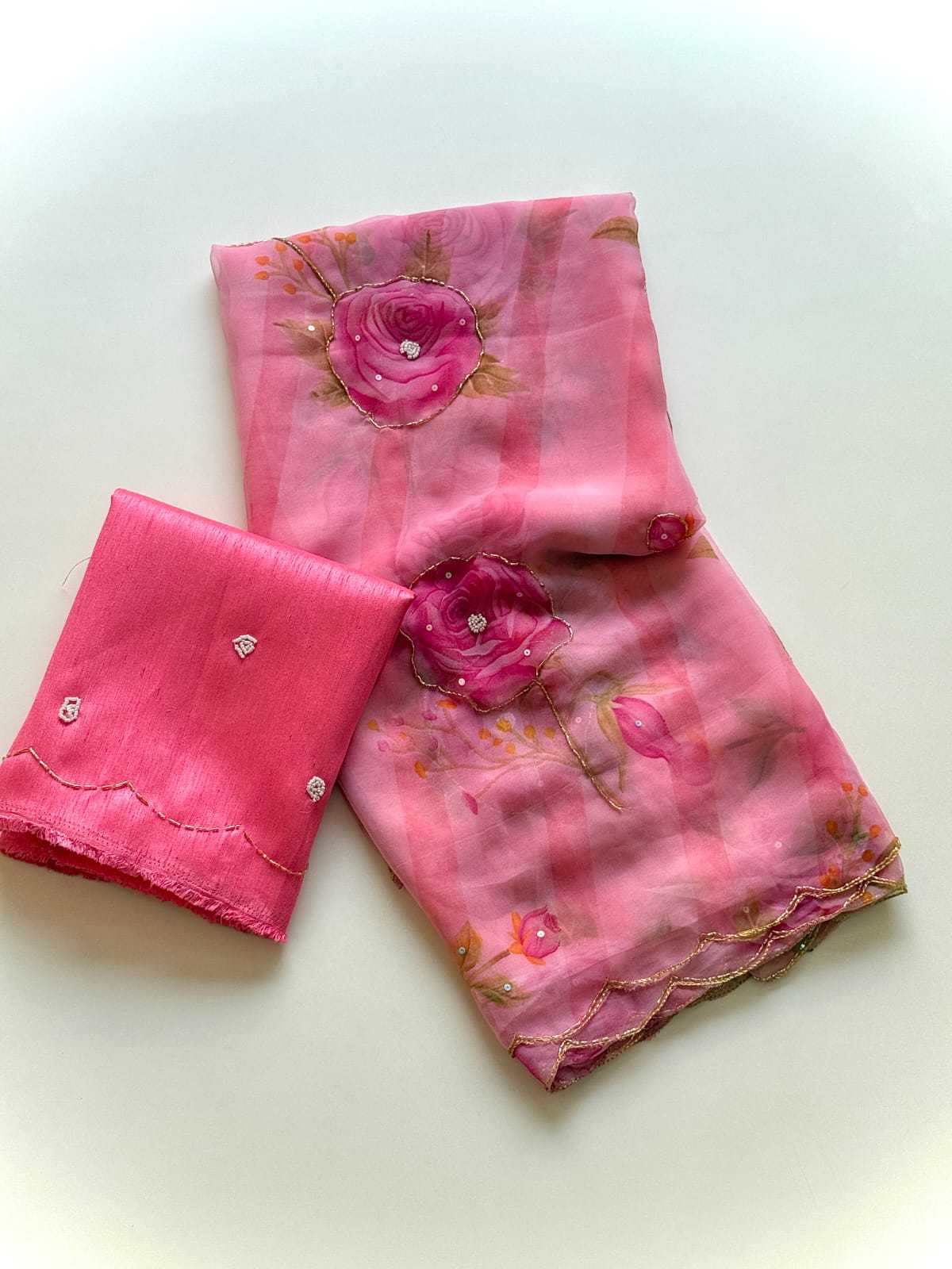 Malini Premium Georgette Designer Saree in Pink