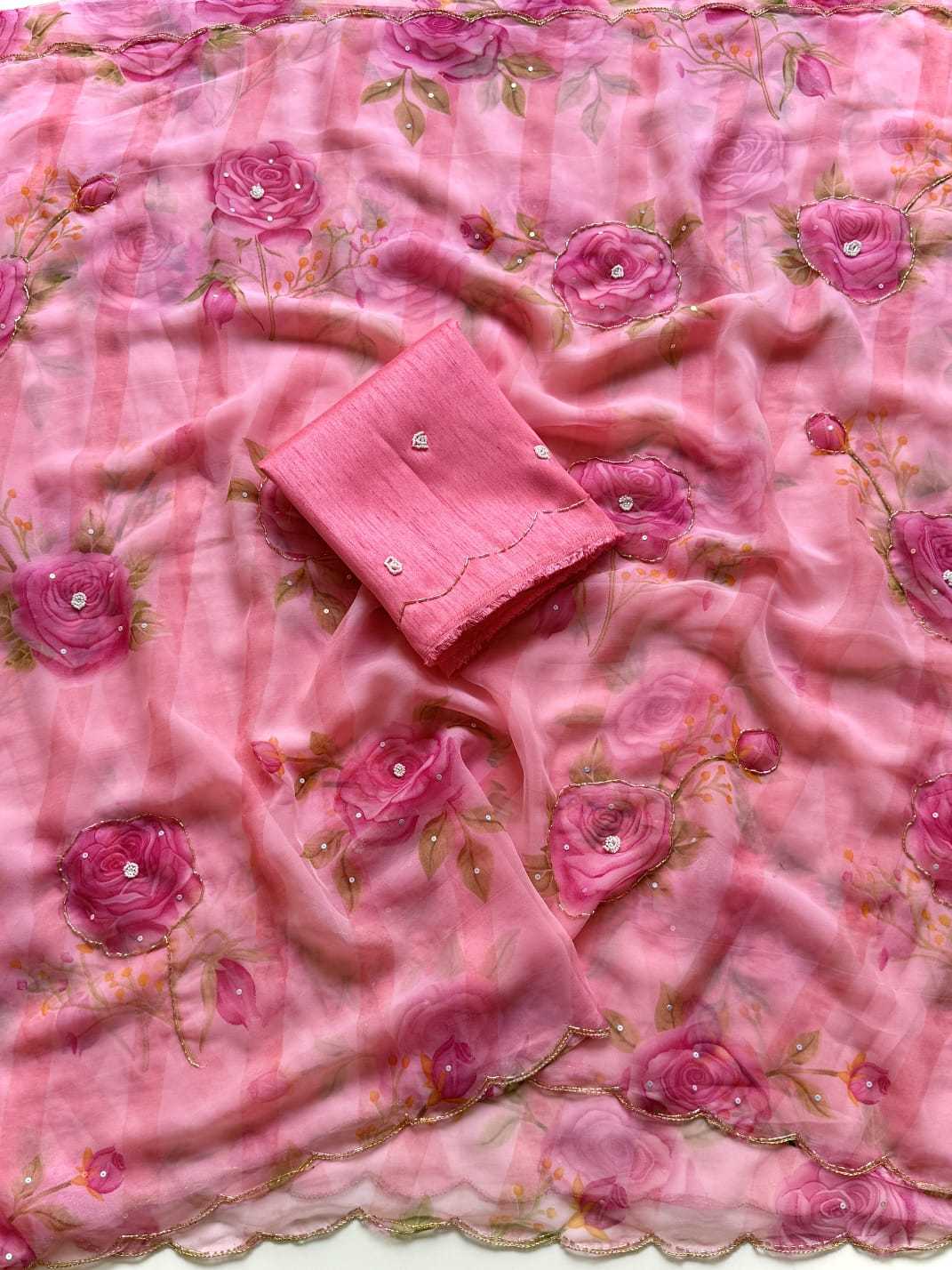 Malini Premium Georgette Designer Saree in Pink