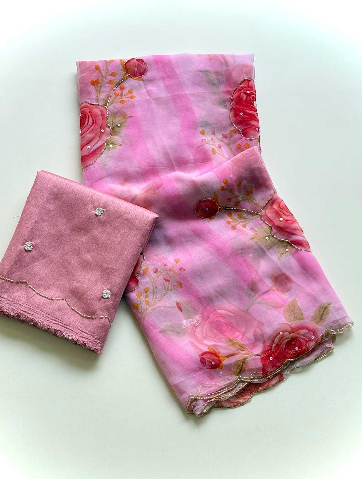 Malini Premium Georgette Designer Saree in Pink