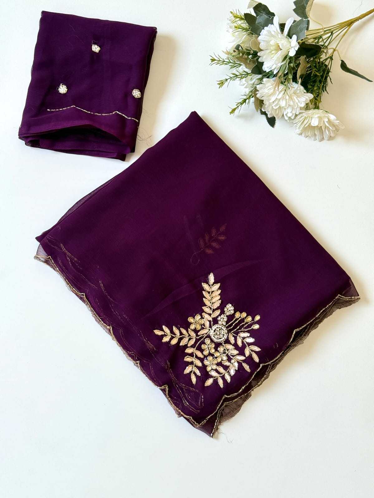 Pure Chiffon Hand Work Saree