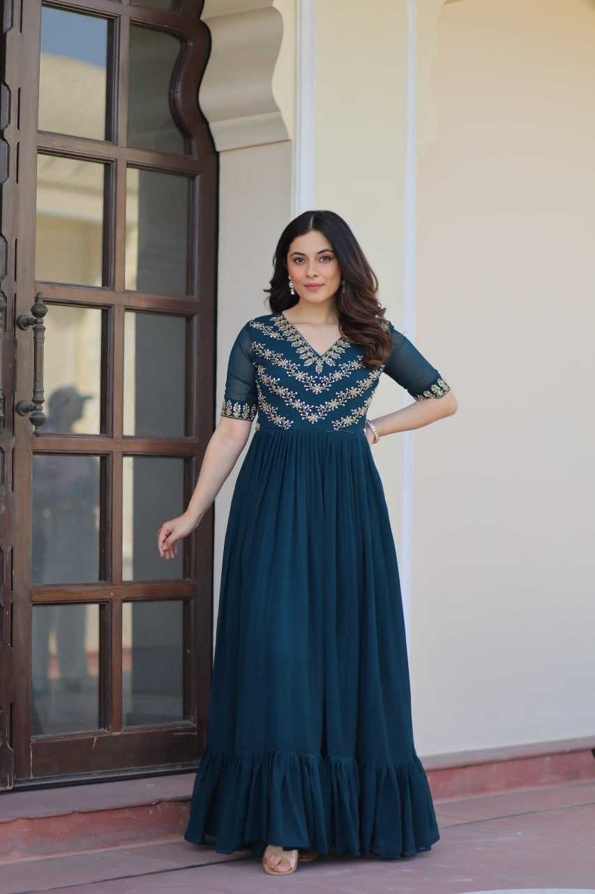 Faux Blooming Embroidery Gown