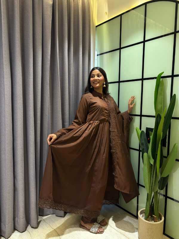 Heavy Roman Silk Anarkali Gown