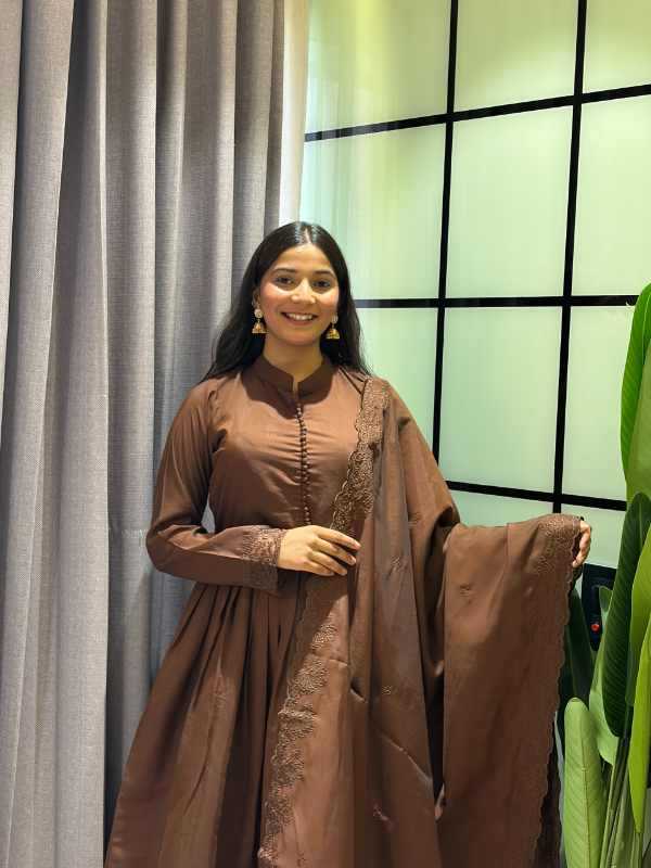 Heavy Roman Silk Anarkali Gown