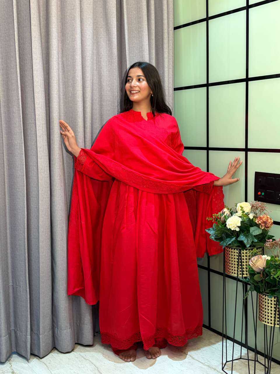 Heavy Roman Silk Anarkali Gown
