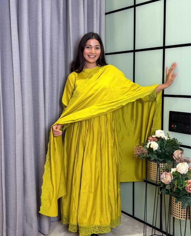 Heavy Roman Silk Anarkali Gown
