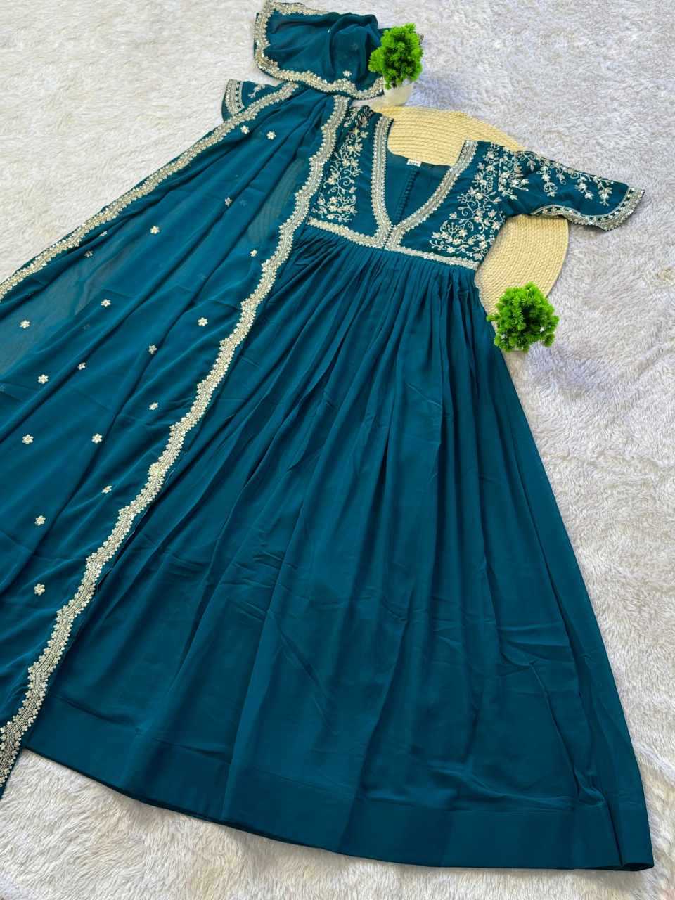 Faux Blooming Embroidery Gown
