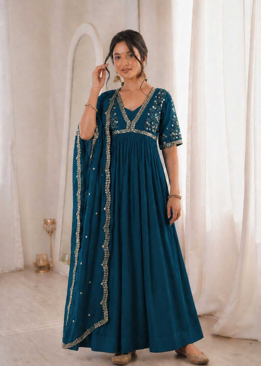 Faux Blooming Embroidery Gown