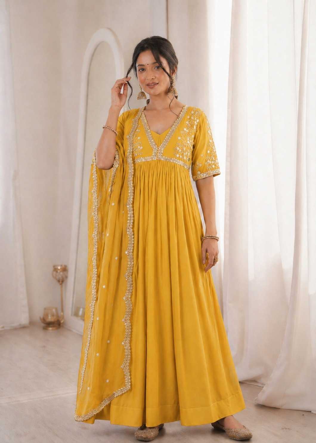Faux Blooming Embroidery Gown