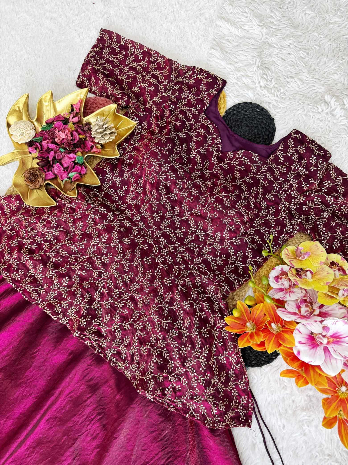 Space Silk Lehenga in Wine