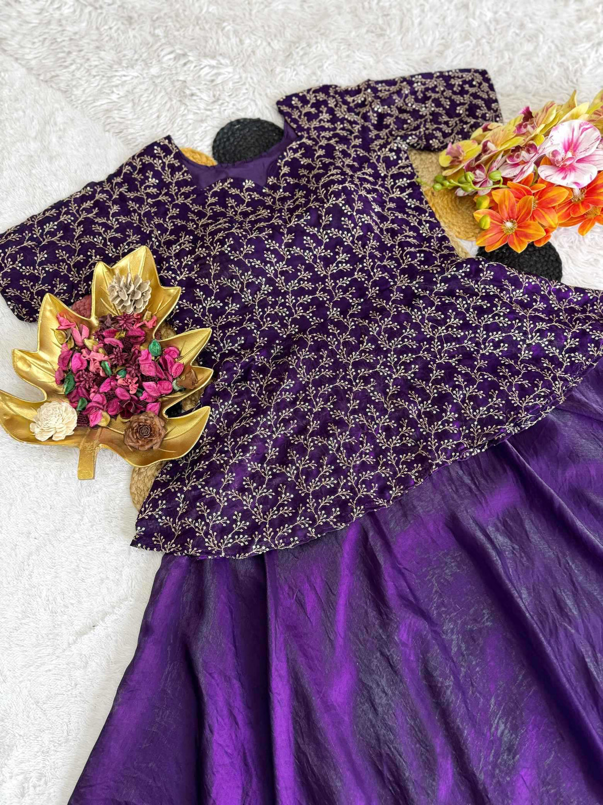 Space Silk Lehenga in Wine