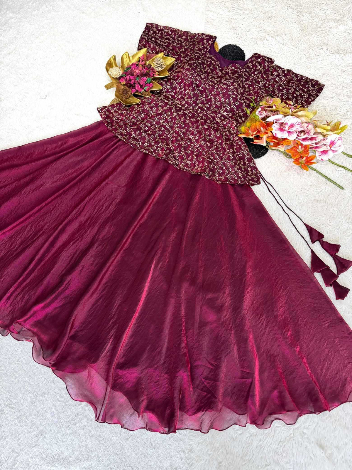 Space Silk Lehenga in Wine
