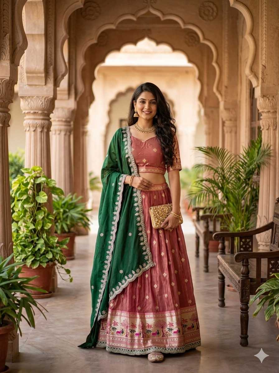Shimmer Silk Designer Lehenga in Brown