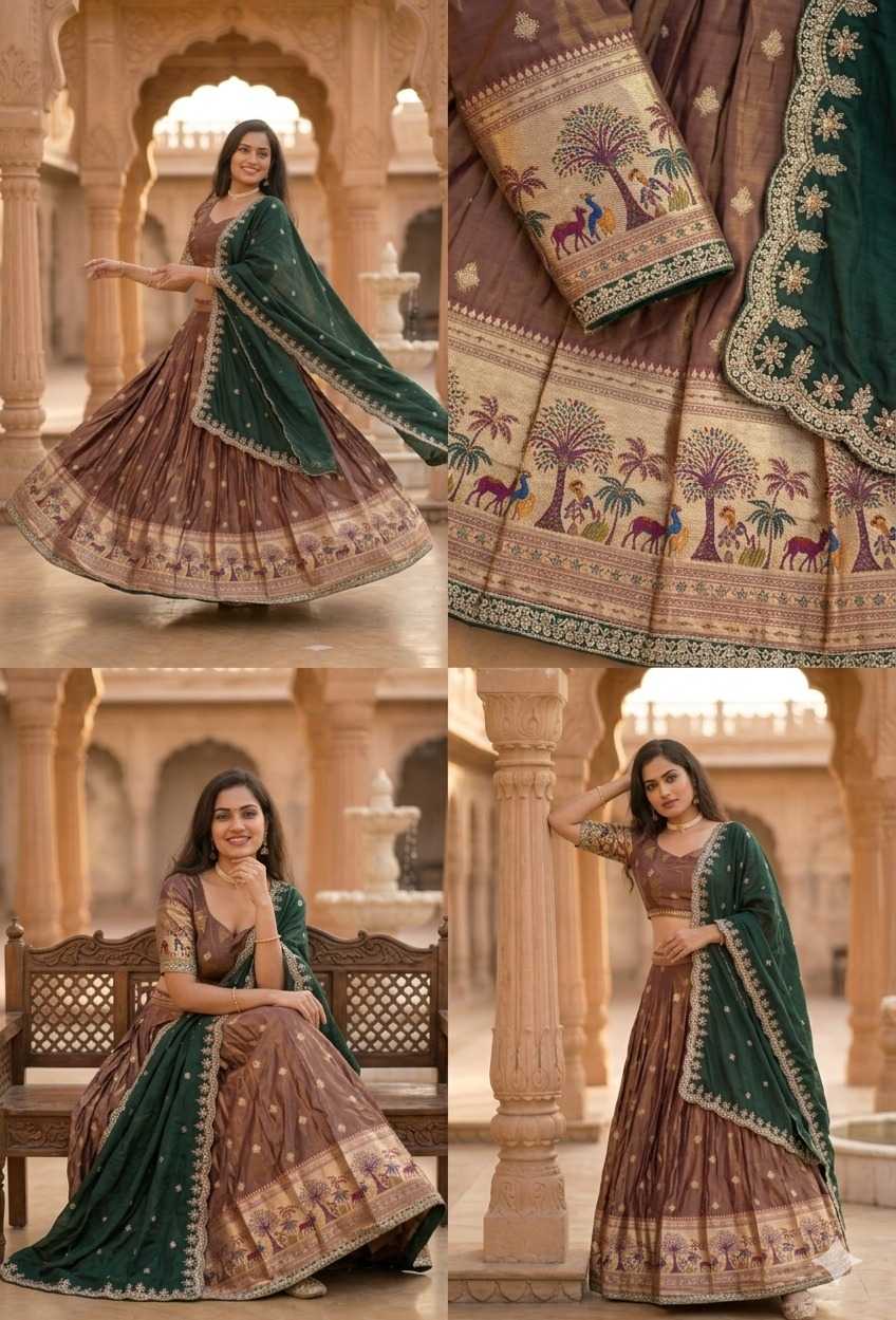 Shimmer Silk Designer Lehenga in Brown