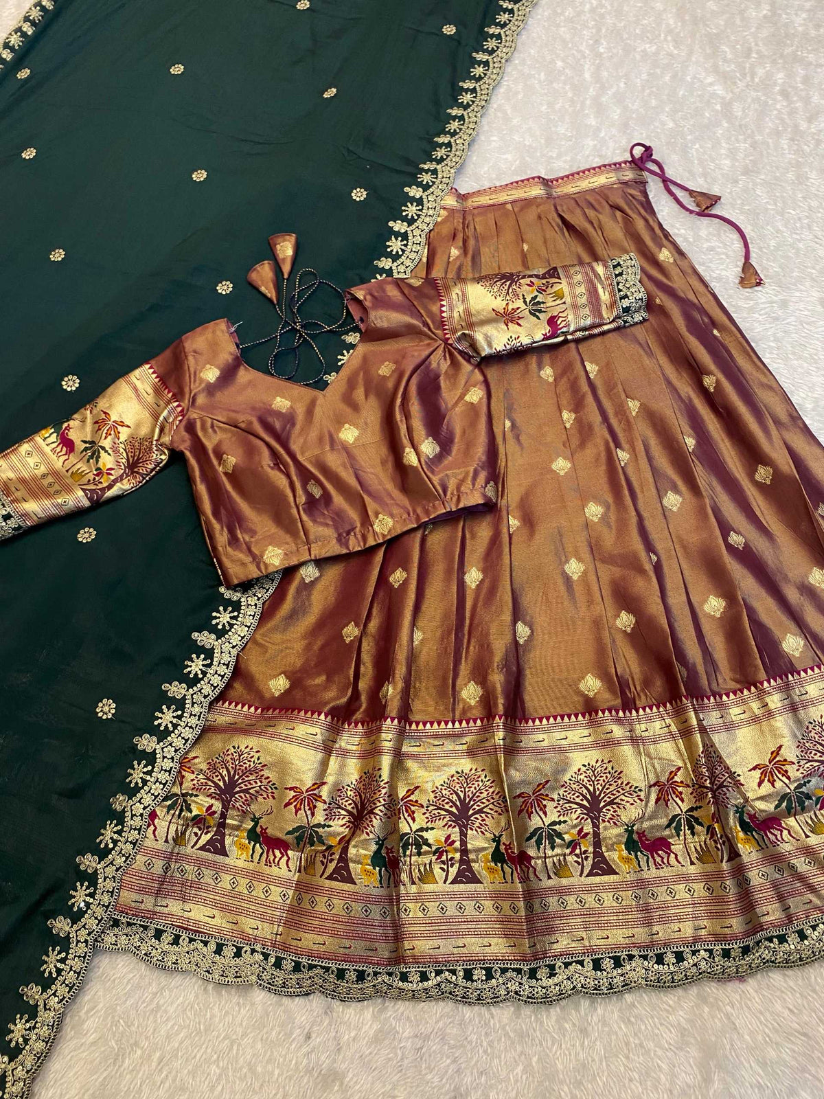 Shimmer Silk Designer Lehenga in Brown