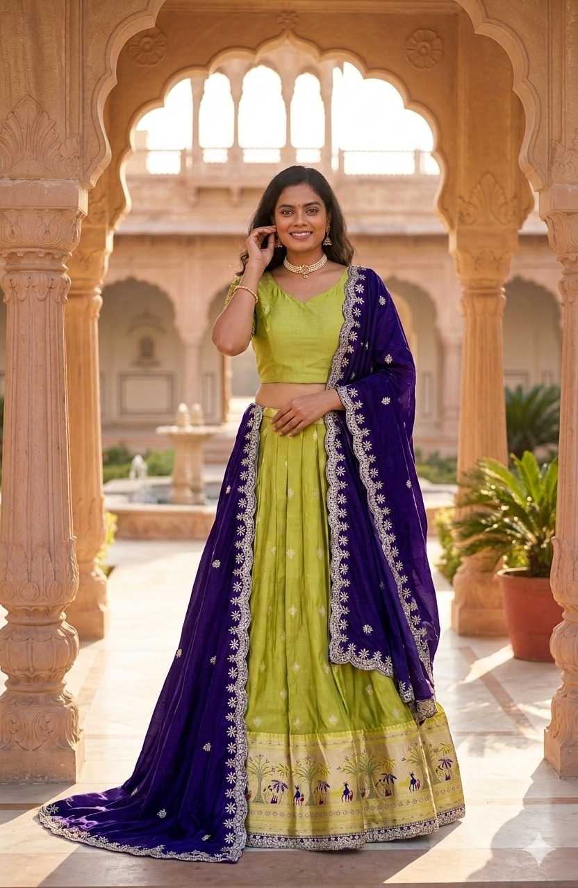 Shimmer Silk Designer Lehenga in Brown