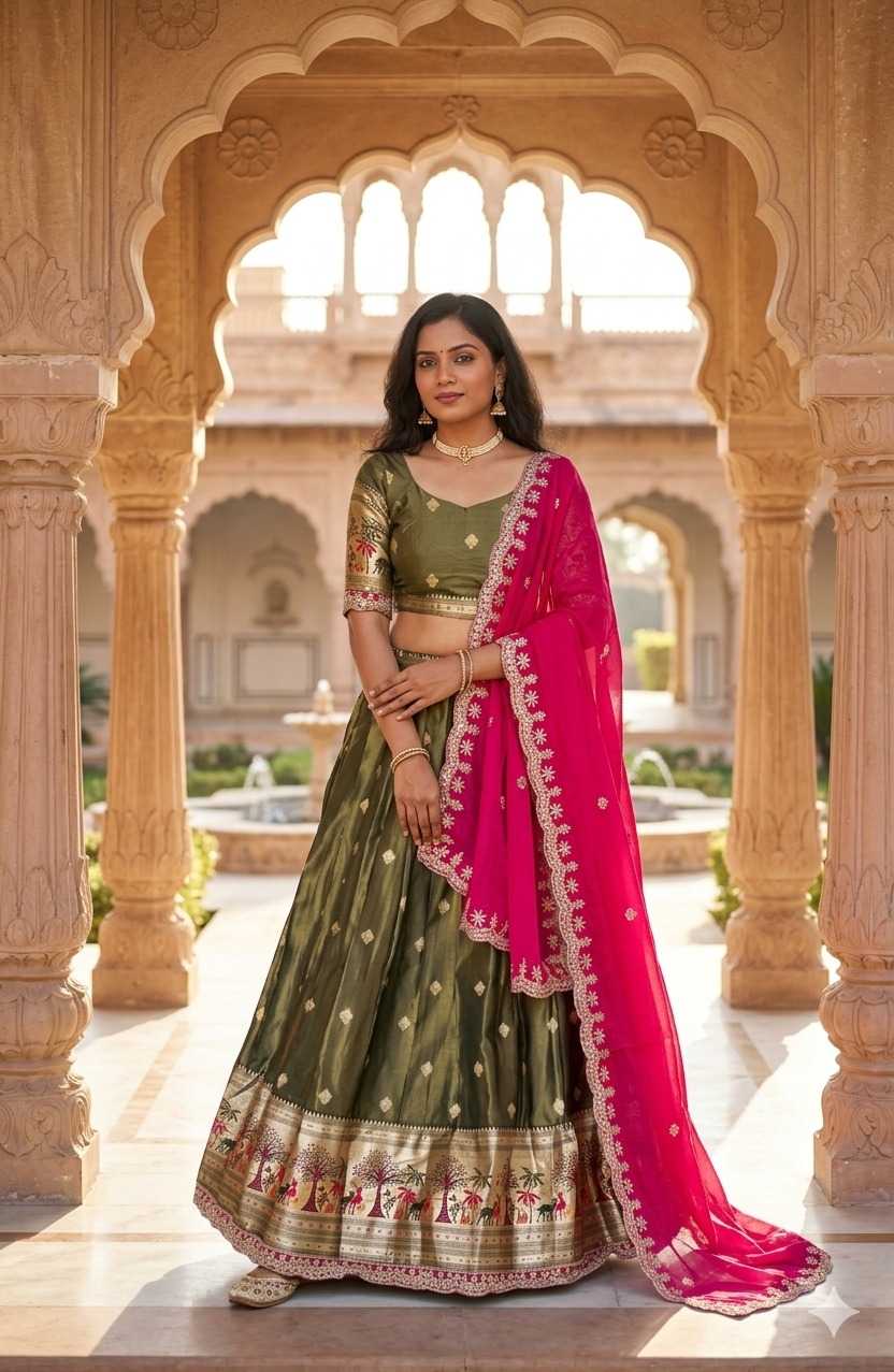Shimmer Silk Designer Lehenga in Brown
