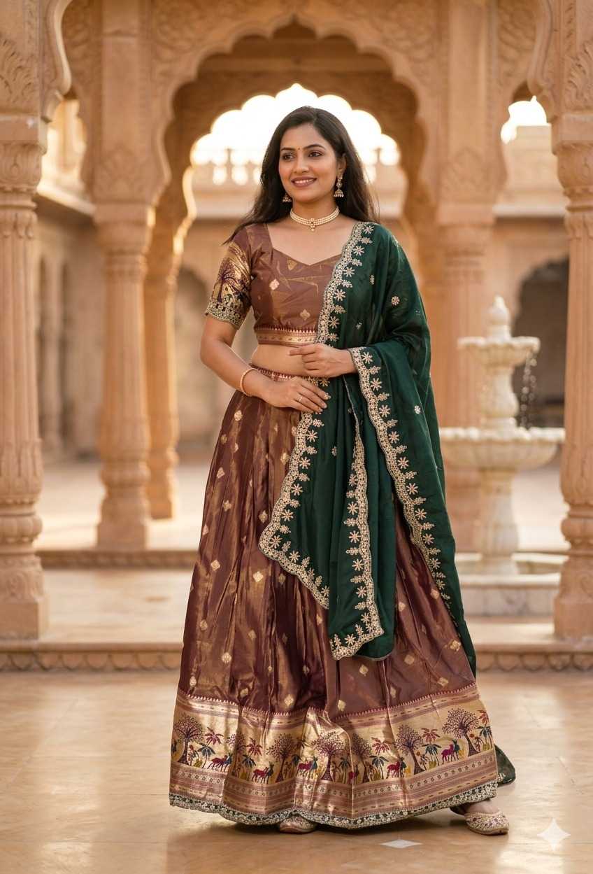 Shimmer Silk Designer Lehenga in Brown