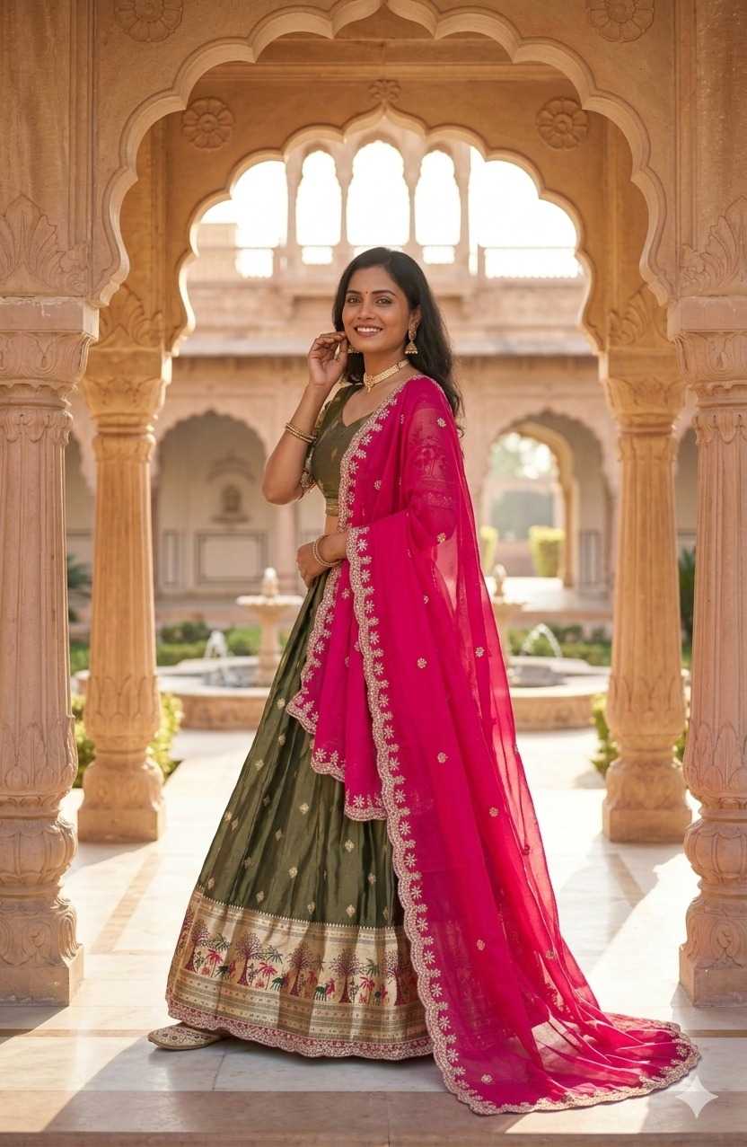 Shimmer Silk Designer Lehenga in Brown