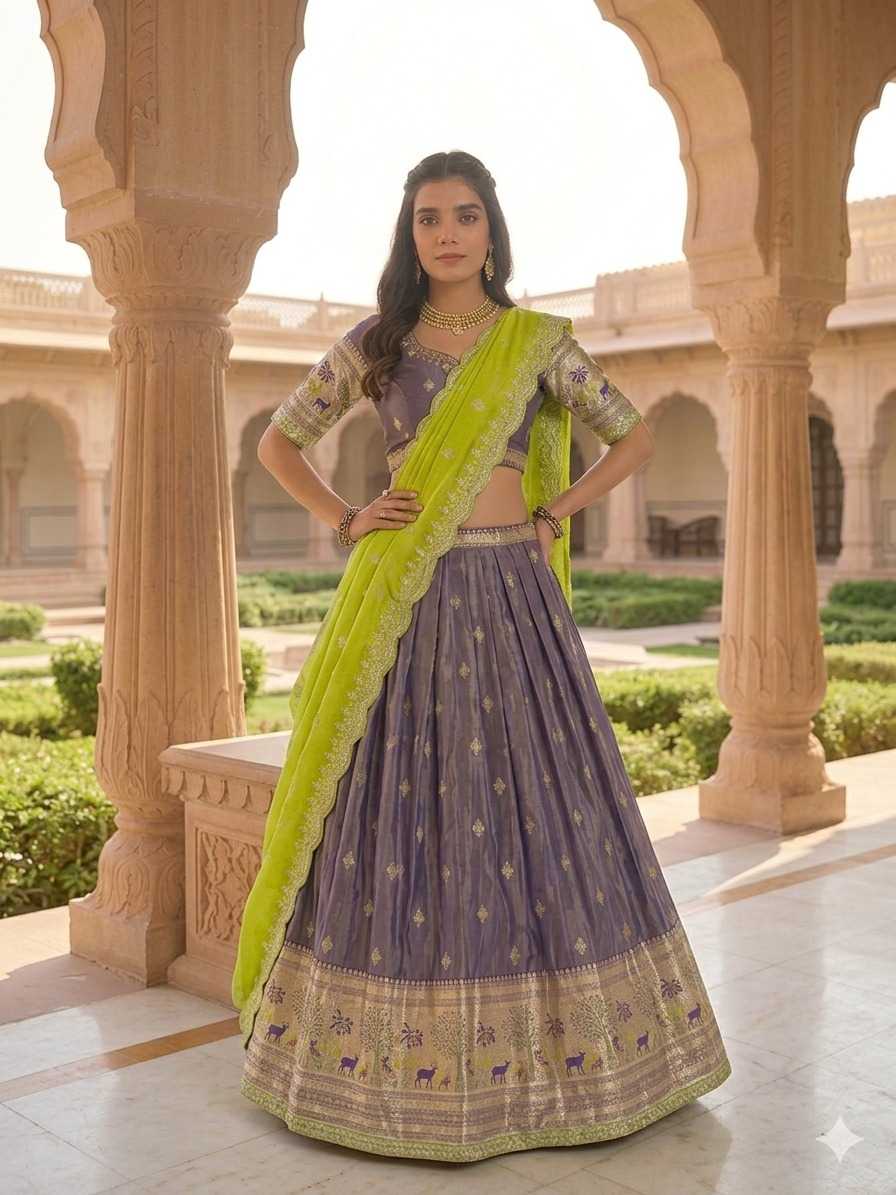Shimmer Silk Designer Lehenga in Brown