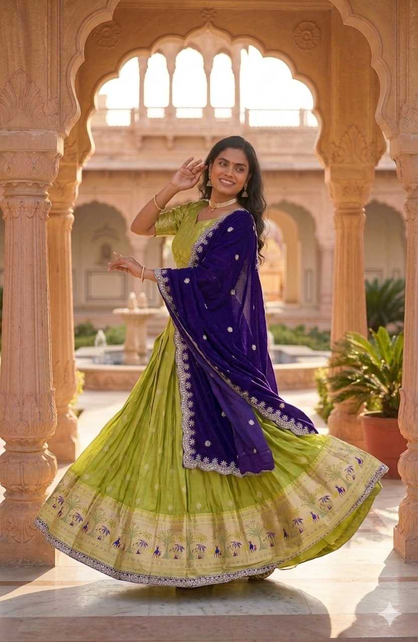 Shimmer Silk Designer Lehenga in Brown