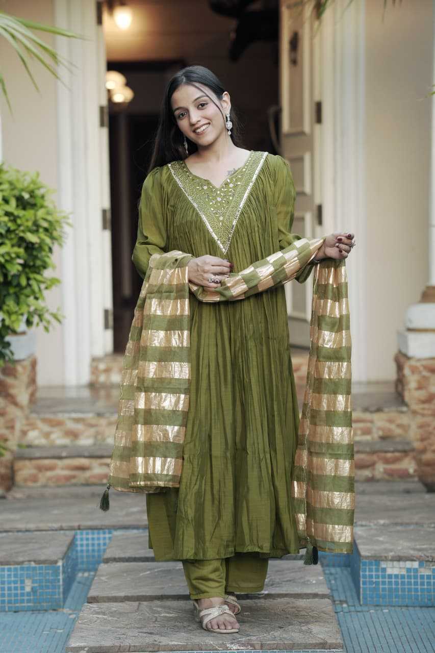 Chanderi Cotton Designer Kurti in Rust