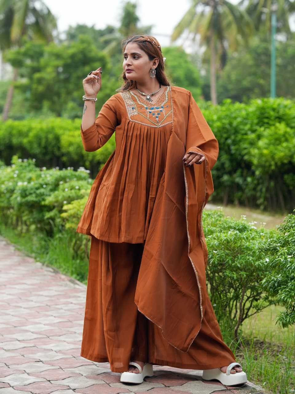 Chanderi Cotton Suit in Red
