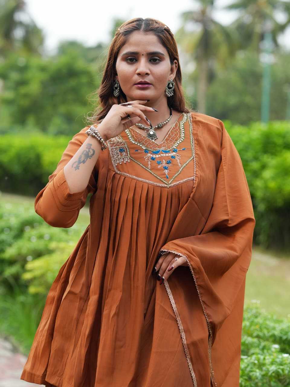 Chanderi Cotton Suit in Red