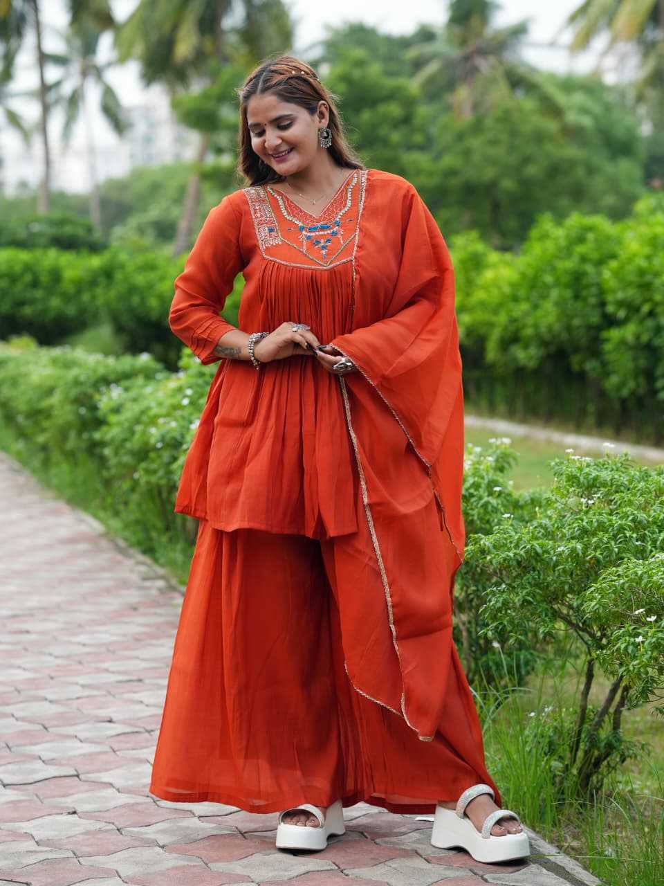 Chanderi Cotton Suit in Red