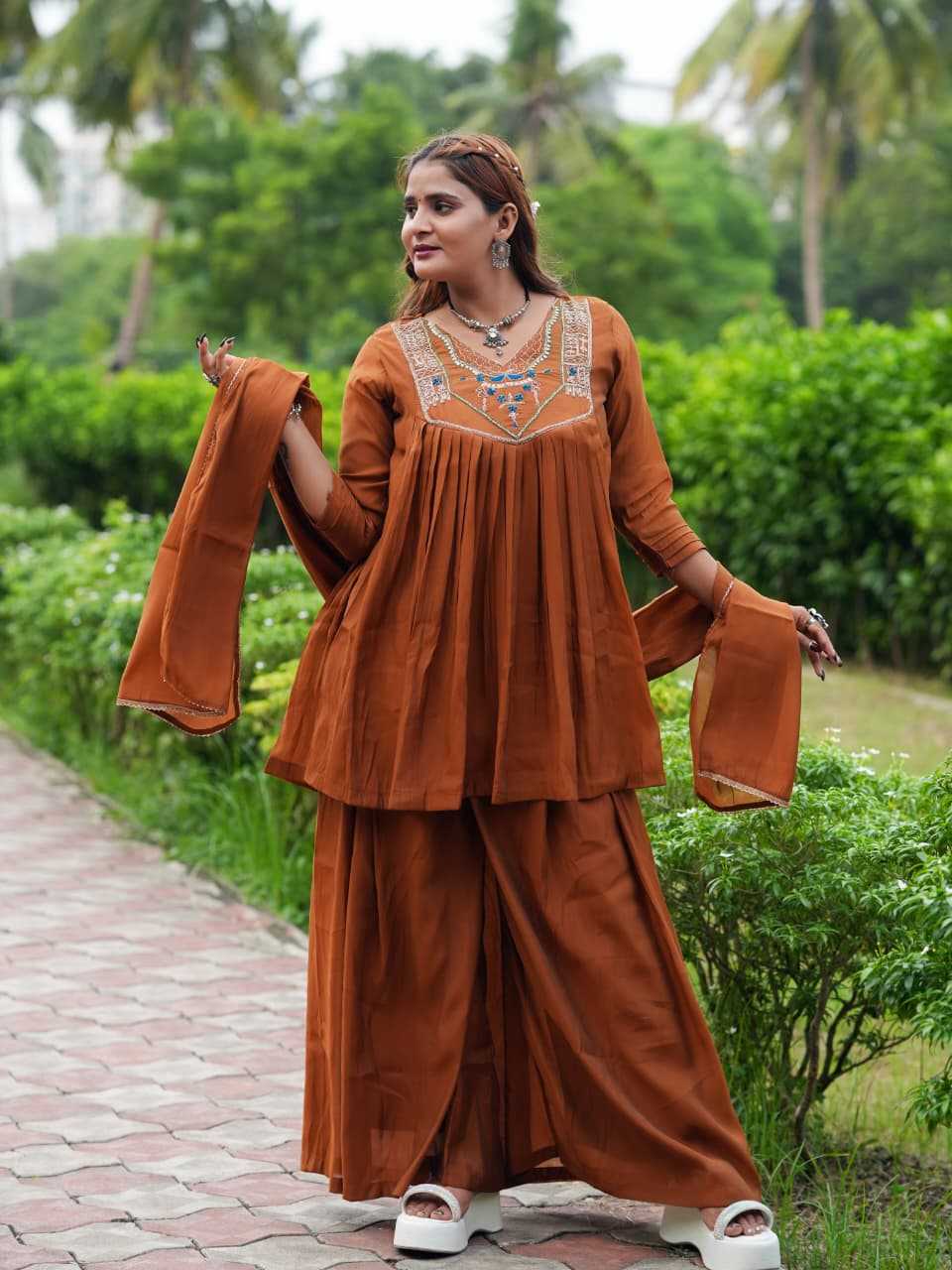 Chanderi Cotton Suit in Red