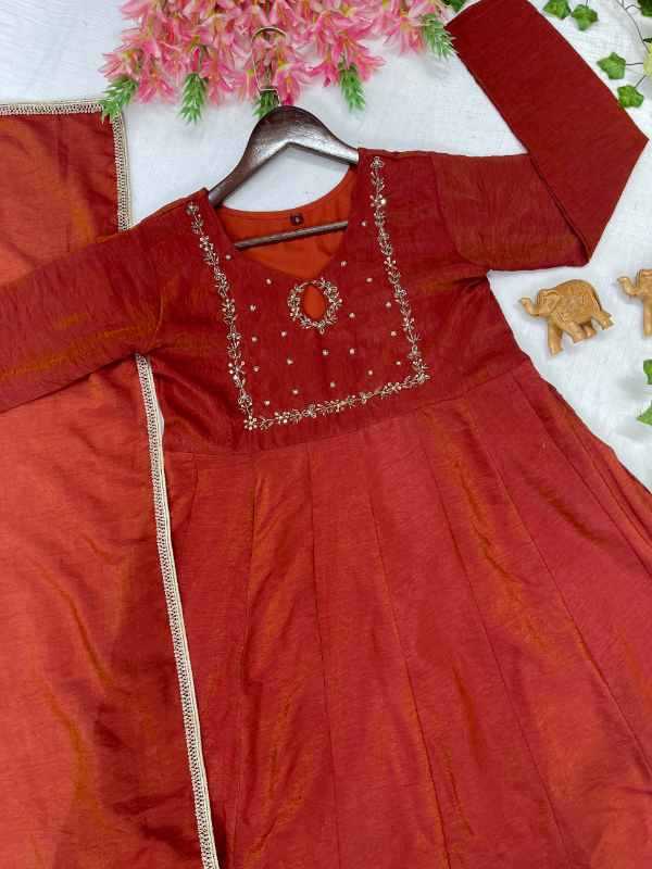 Vichitra Silk Party Gown in Purple
