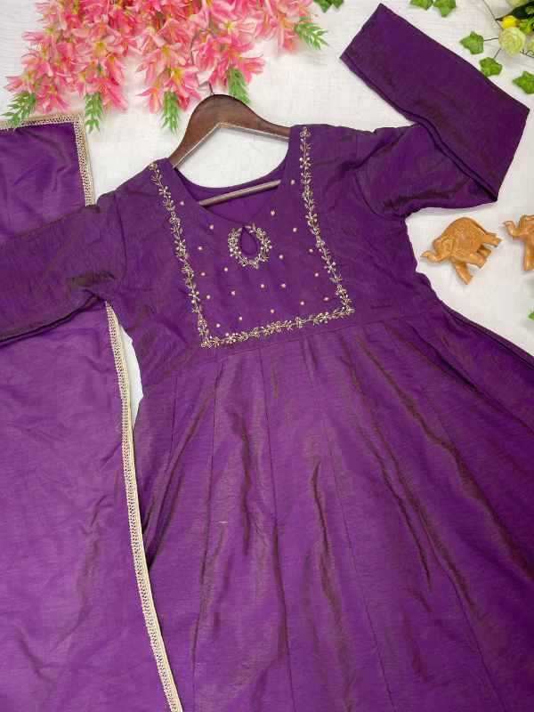 Vichitra Silk Party Gown in Purple